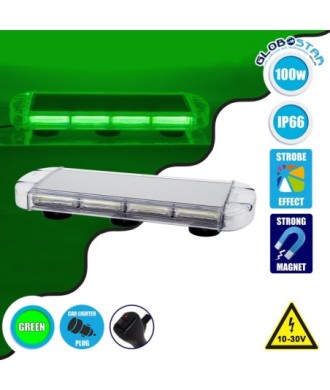 GloboStar® 85181 PRO Series Φάρος Σήμανσης Οχήματος Security - Ασφαλείας για Αυτοκίνητα & Φορτηγά 6 Προγραμμάτων Φωτισμού STROBE LED COB 100W DC 10-30V Αδιάβροχος IP66 Πράσινο